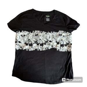 Tek Gear Women’s Black Marbled Front Workout Short Sleeve Tee size L